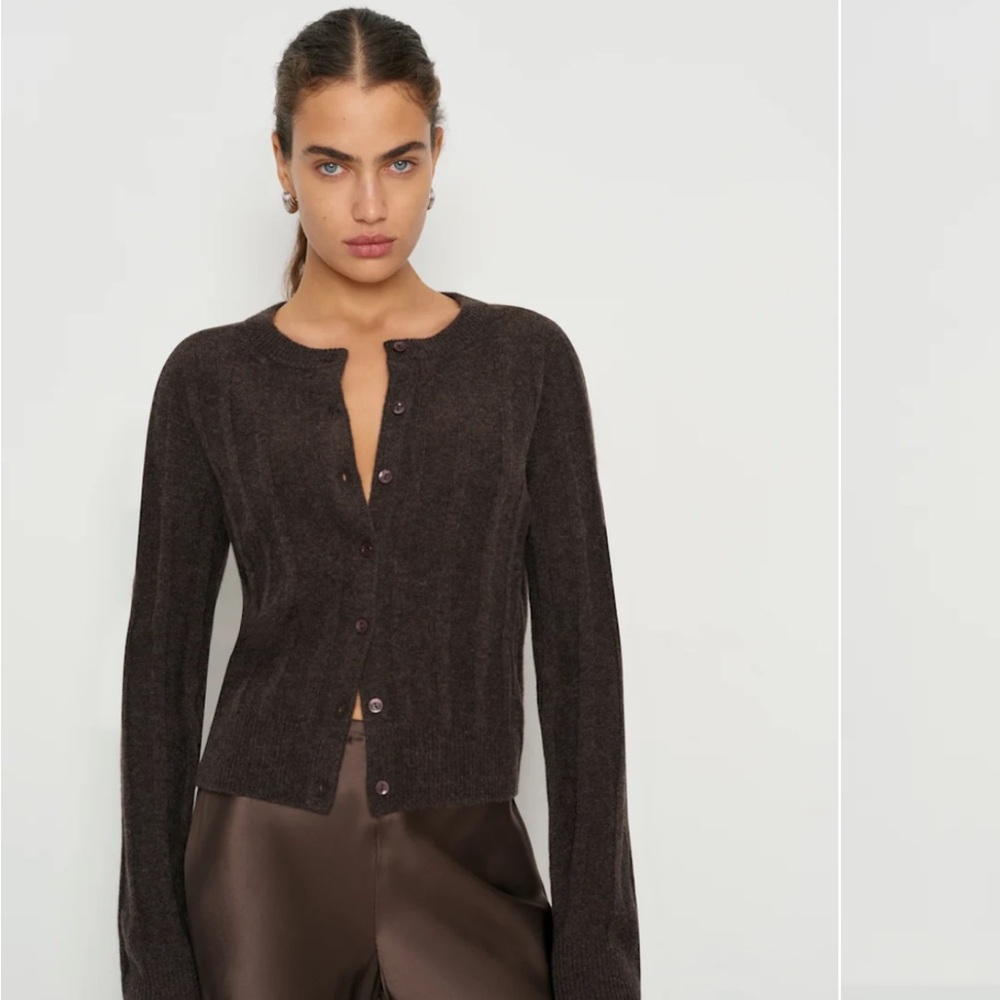 NWT Reformation Hannah Crew Cardigan Espresso